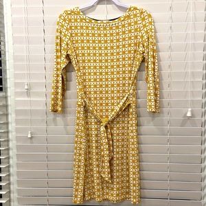 Boden Gold/White Printed Soft Dress with Attached Belt for Office or Casual sz6L